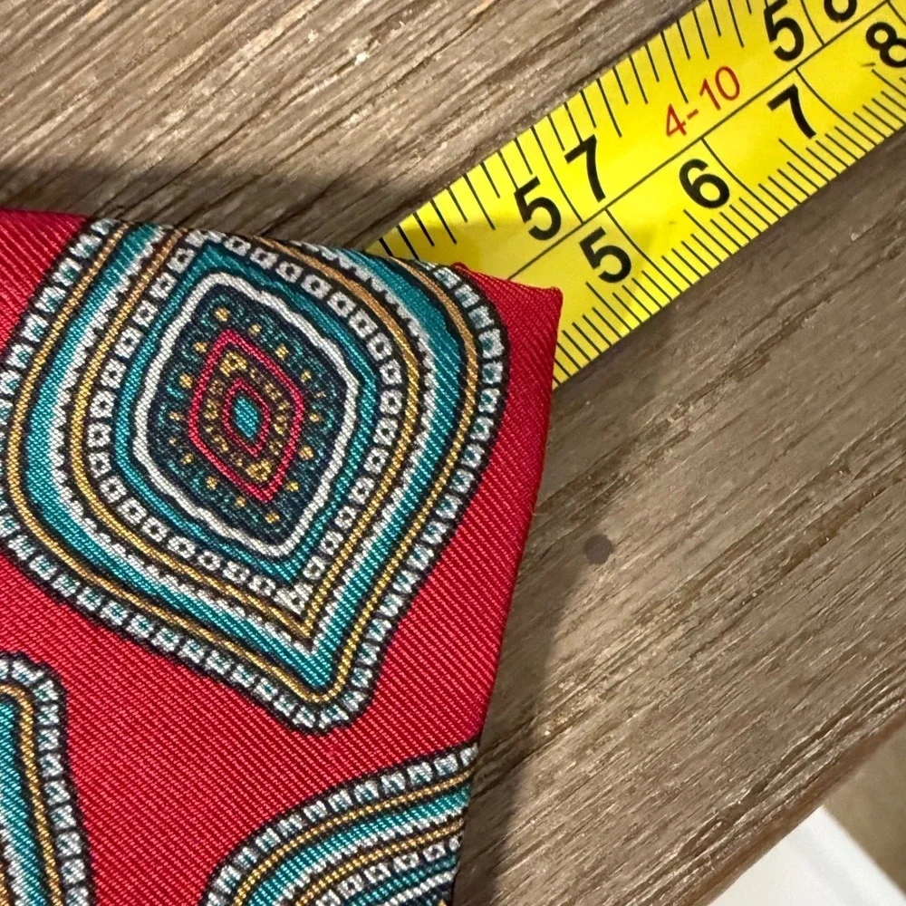 Crowleys Private Stock Red 100% Silk Tie‎ Paisley Diamond Pattern Handmade Men's